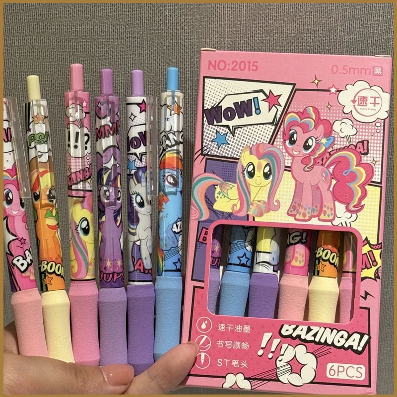 HK2 6 ชิ้น My Little Pony Soft Grip Quick-drying เจลหมึกปากกาของขวัญโรงเรียนสําหรับเด็กเครื่องเขียนน