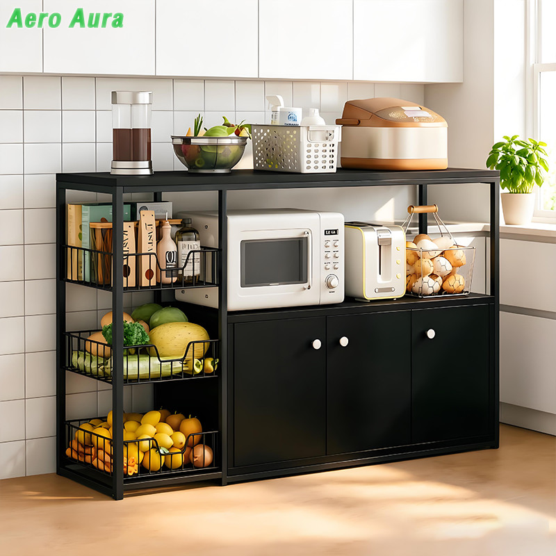 เคาเตอร์ครัว ชนิดไม้+โครงเหล็ก ชั้นวางอเนกประสงค์ cupboard มีตู้เก็บของด้านล่าง แข็งแรง ดูดีตา ชั้นวางของในครัว