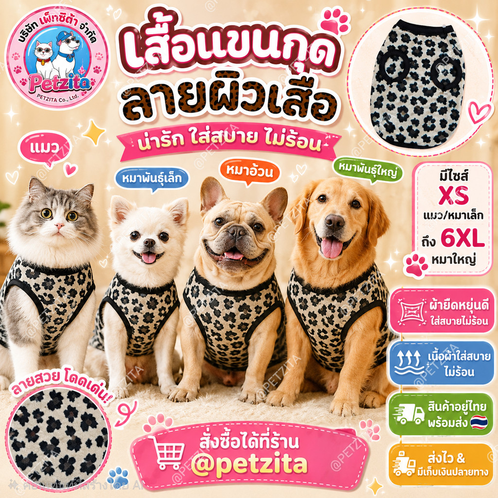 🇹🇭พร้อมส่ง🇹🇭 🐯🐅🦓มีไซส์XS-6XL เสื้อแขนกุด หมาใหญ่ หมาเล็ก แมว ผ้ายืดใส่สบาย เสื้อสัตว์เลี้ยง สุนัข สุนัขพันธุ์ใหญ่ สำเนา
