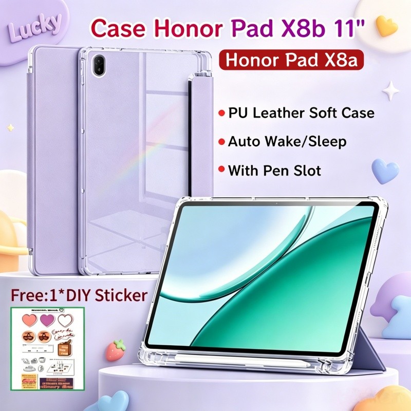 เคส Honor Pad X8b 11 นิ้วพร้อมช่องเสียบปากกาโปร่งใสด้านหลังเคสแม่เหล็ก Honor Pad X8a 11 นิ้ว