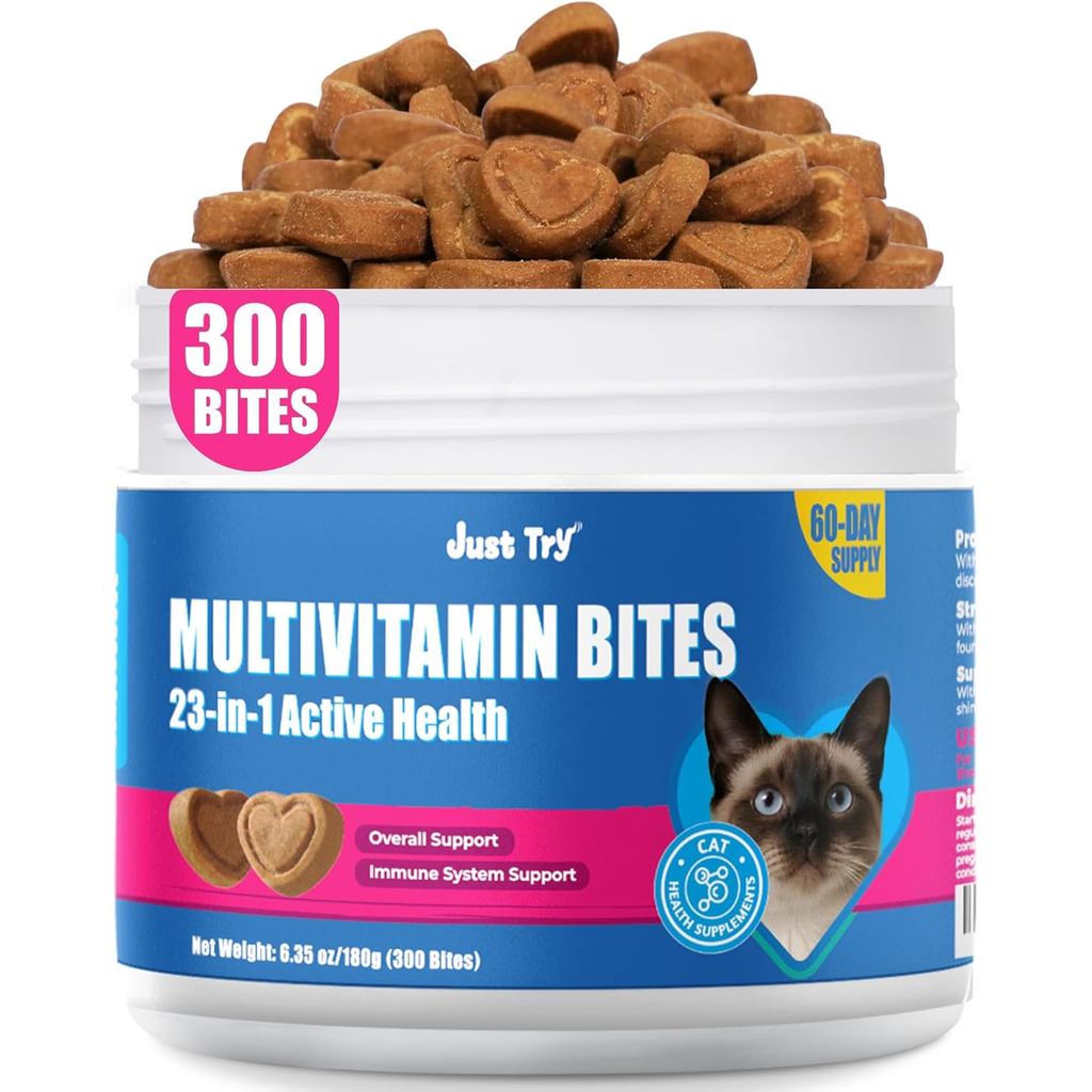 Just Try 23 in 1 Taurine for Cats Vitamins Treats with L-Lysine for Immune, Joint Support Skin & Coa