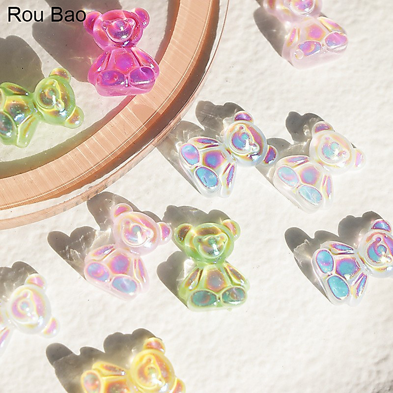 Rou Bao ขายดี อะไหล่เรซิ่น รูปหมีน้อยน่ารัก สําหรับตกแต่งเล็บ DIY 50 ชิ้น ต่อแพ็ก