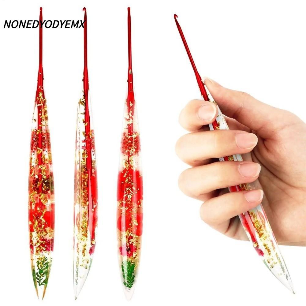 NONDYEMX ตะขอโครเชต์, 2.0-6.0 มม.ดอกไม้เรซิ่น Grips เข็มถัก, เส้นด้ายที่มีประโยชน์ถักลื่นเครื่องมือ DIY ทอผ้าเครื่องมือเริ่มต้น