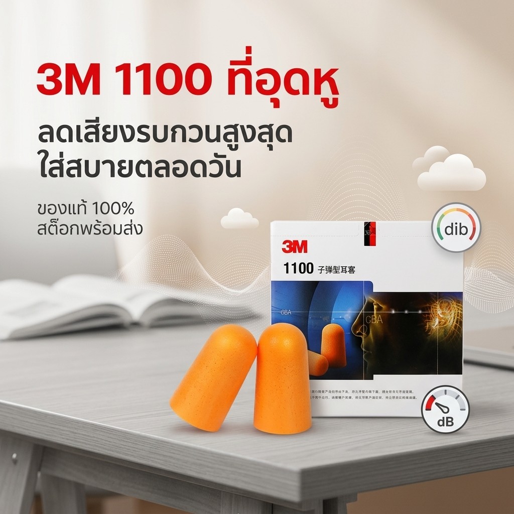 🔥เกรดดีที่สุด🔥【พร้อมส่ง】📍3M ที่อุดหูกันเสียง 1100 ไม่มีสาย ปลั๊กอุดหู (1คู่)