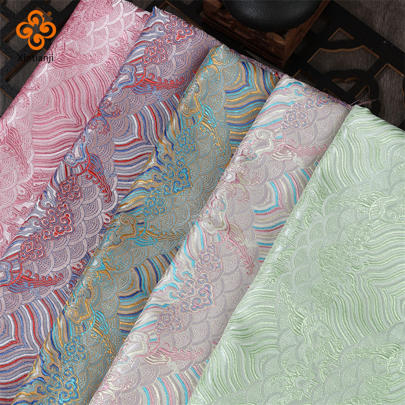 สไตล์จีนคลื่นรูปแบบโบรเคดซาตินผ้า 50x150 ซม.ผ้าทําด้วยมือตกแต่ง Professional Design DIY เครื่องแต่งกายโบราณ Horse Face กระโปรงวัสดุ