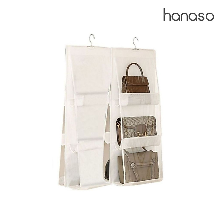 Hanaso ที่เก็บกระเป๋า ช่องแบ่ง6ช่อง ที่แขวนเก็บกระเป๋า กันฝุ่น สิ่งสกปรก ความชื้น ถุงแขวนกระเป๋า