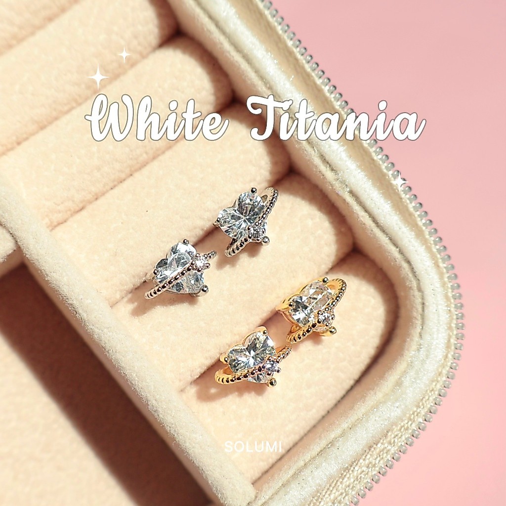 ต่างหูรูปหัวใจประดับเพชร SOLUMI White Titania earrings แพ้ง่ายใส่ได้ Nickel free