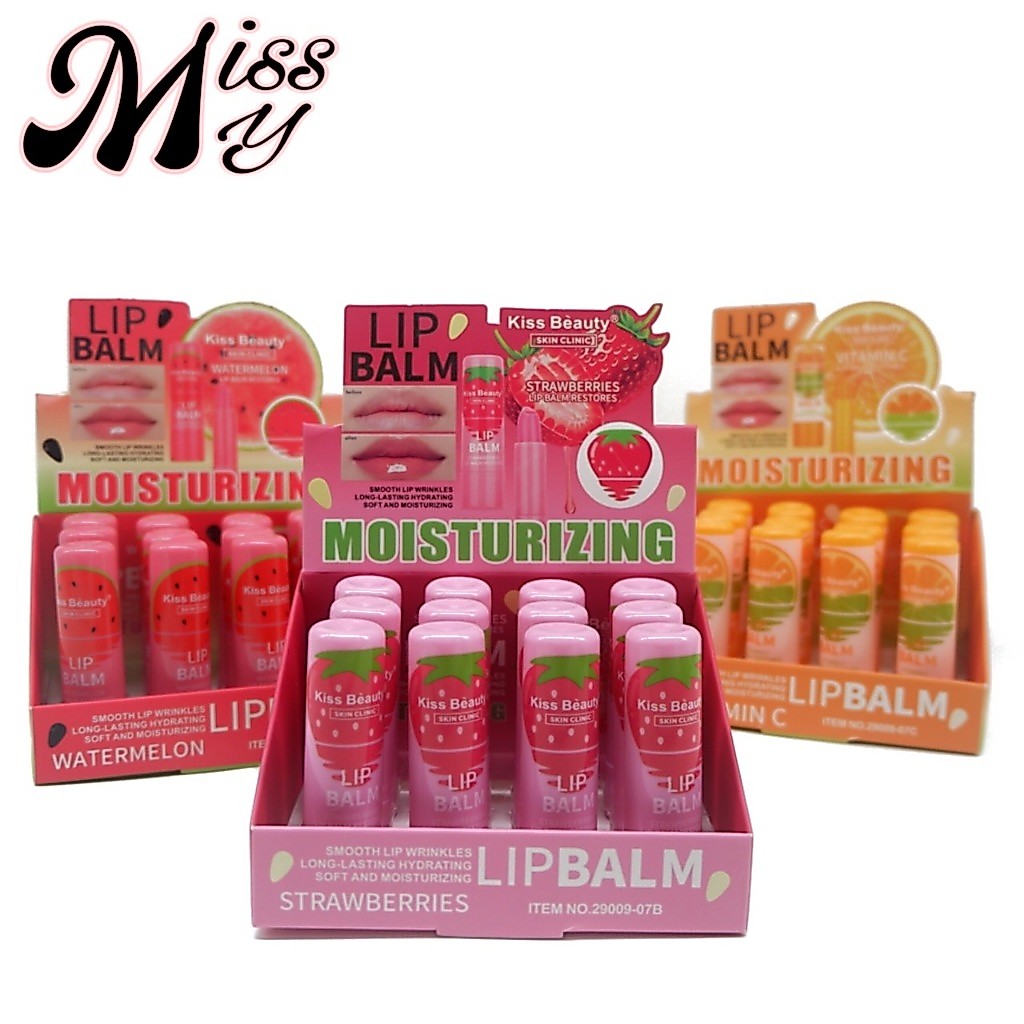 {12แท่ง} Kiss Beauty Skin Clinic Lip Balm ลิปบาล์มไม่มีสี บำรุงริมฝีปาก นุ่มลื่น กลิ่นผลไม้ no.29009