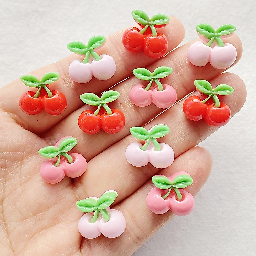 20pcs Vibrant Miniature เรซิ่น mini cherry เล็บ Charms,ผสมสี Holiday Theme, สําหรับเล็บ, DIY Scrapbooking Embellishments, เครื่องประดับทํา