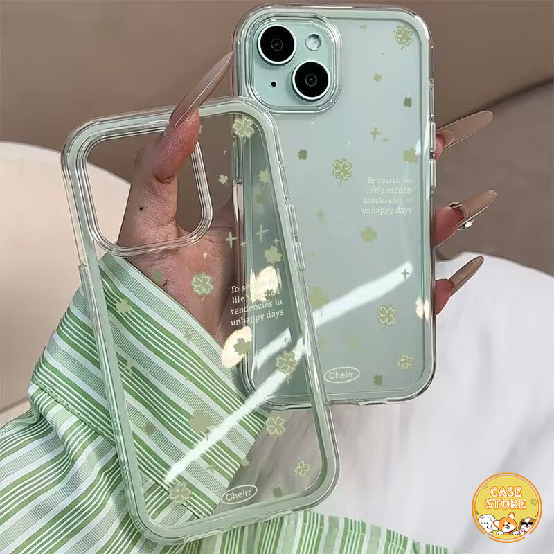 ใบสี่แฉกมงคล เคสมือถือ สำหรับ iPhone 15 Pro 12 11 14 17 Air 13 16 Plus 17 Pro Max เคสขอบสี4มุมหนา เคสสีสดใส เคสเรียบง่าย