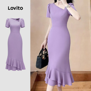 Lovito Elegant Women Dress Ruffle Hem Asymmetrical Spring/summer Purple Dress LK4ED730