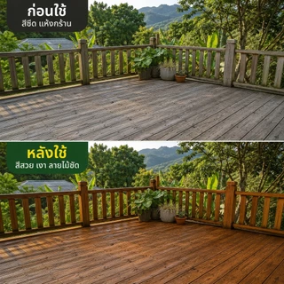 น้ำมันเคลือบไม้ 530ml สีใส กันน้ำ กันแดด กันปลวก ฟื้นฟูไม้เก่า ทาเฟอร์นิเจอร์ไม้ รั้วไม้ ระเบียงไม้ แถมแปรง COD