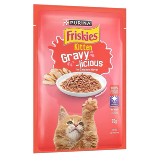 Friskies ฟริ้สกี้ อาหารเปียกสำหรับแมว สูตรเกรวี่ เนื้อแท้ ขนาด 70 กรัม