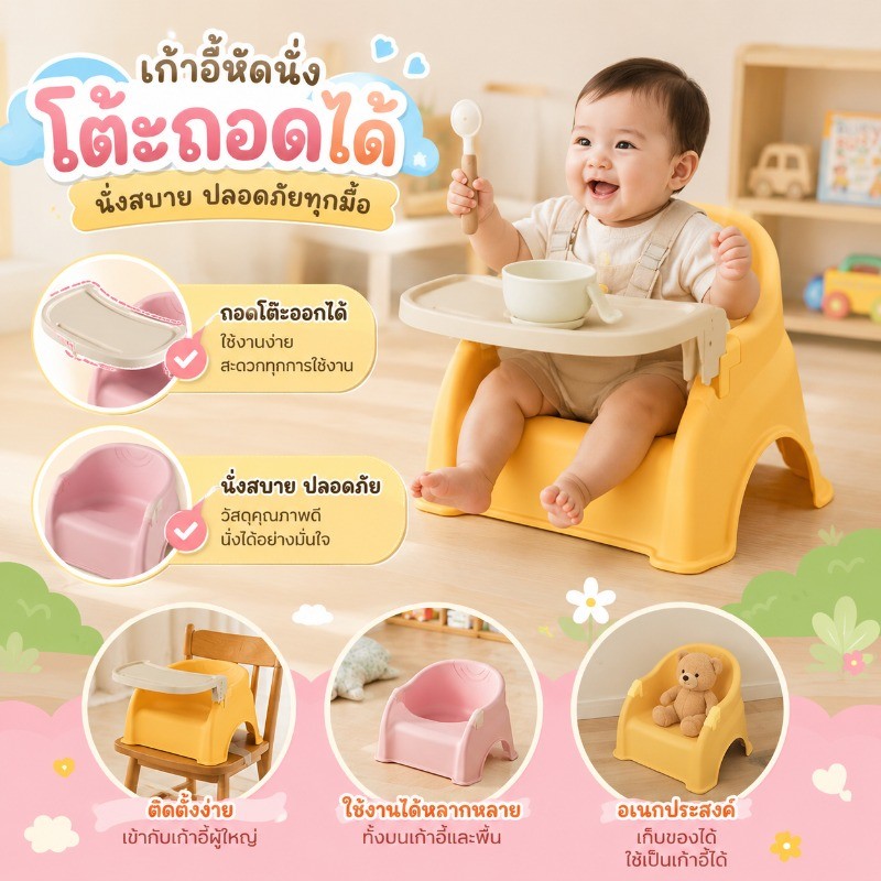 เก้าอี้นั่งกินข้าวเด็ก 2in1 ถาดอาหารถอดได้ ปรับโต๊ะตามสรีระ ป้องกันกระดูกสันหลัง