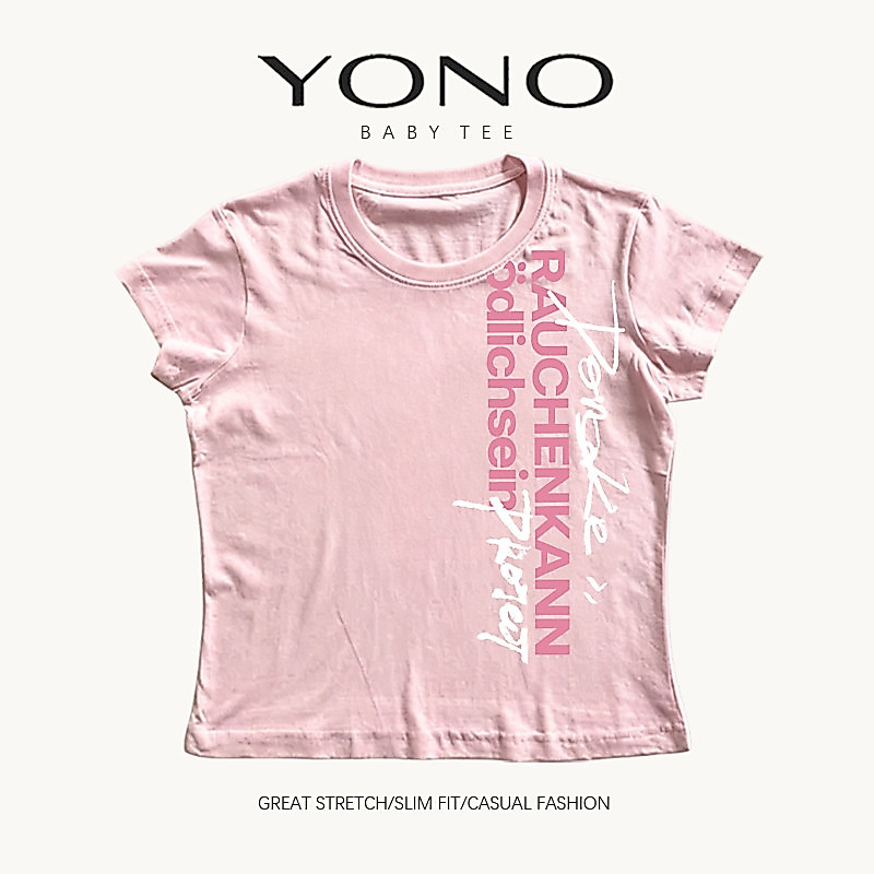 (พร้อมส่ง24ชม.) baby tee สีชมพู ลายตัวอักษรด้านข้าง ฟีลมินิมอลหวานเท่ ทรงเข้ารูป ใส่ชิคทุกวัน