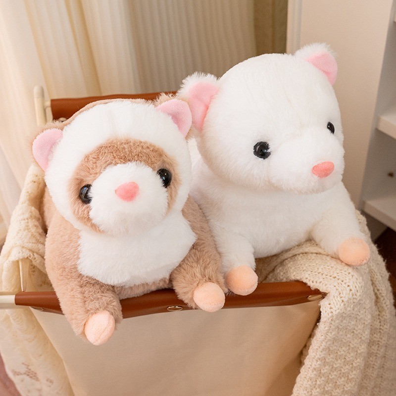 Kawaii Ferret Plushie กาแฟสีขาวน่ารัก Face และ Lying Pose ตุ๊กตานุ่มน่ารัก Angora สัตว์