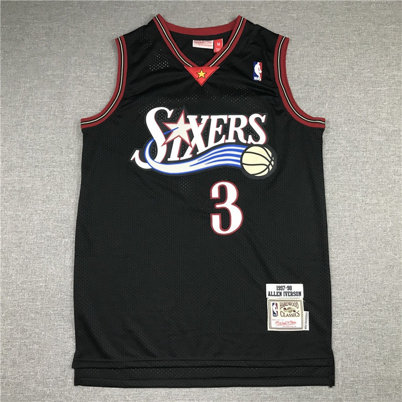2025 [10 รูปแบบ]เสื้อบาสเก็ตบอล NBA Philadelphia 76ers 3 # IVERSON Black Retro
