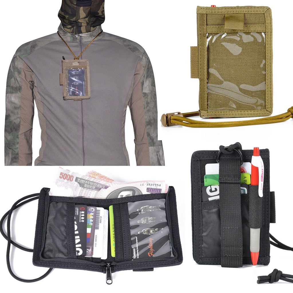 SC0 ยุทธวิธี ID Card Holder YKK ซิปไนลอน mens กระเป๋าสตางค์ปรับคอ Lanyard Key แหวนที่ถอดออกได้บัตรเค