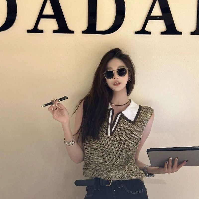เสื้อแจ็กเก็ตคอโปโลกึ๊บ ลายเส้นวิทยายุทธสีตัดกัน สำหรับผู้หญิง ฤดูร้อน ทรงกระชับและทันสมัย