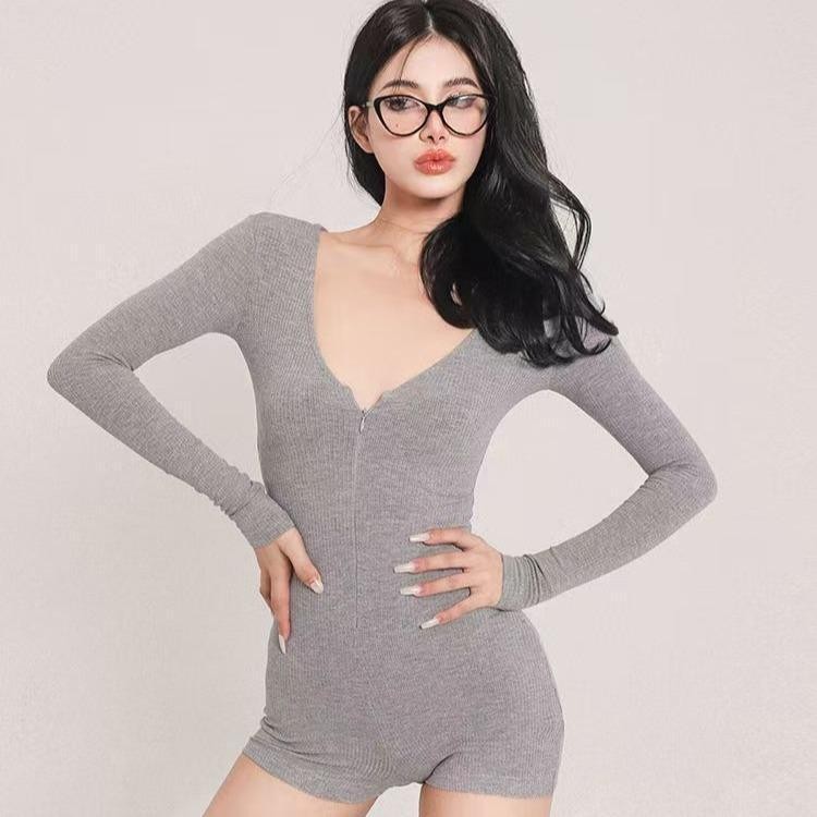 DOMI ชุดบอดี้สูทแขนยาว ชุดออกกำลังกาย เบอดี้สูท มีซิปด้านหน้าผู้หญิง ชุดโยคะ เนื้อผ้ากระชับยืดหยุ่น เก็บทรง ดีไซน์สวยงาม - รูปที่ 5