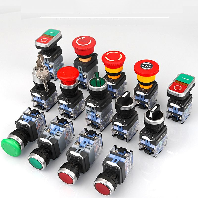 ปุ่มสวิตช์ Senao LA38-11D พร้อมไฟ รู 22MM ปุ่มสวิตช์ไฟแบบล็อคตัวเองและรีเซ็ตตัวเอง หัวกลมแบน