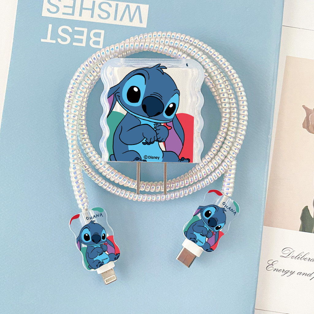 Cute Stitch Charger Protector Case Set 18/20W Charger Case Cable Protector for iPhone 18/20W 14 15 1