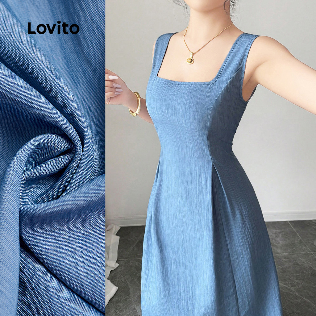 (New) Lovito เสื้อผ้าลำลอง ชุดผูกหลัง ซิป สีฟ้าฤดูใบไม้ผลิ/ฤดูร้อน L149ED1111