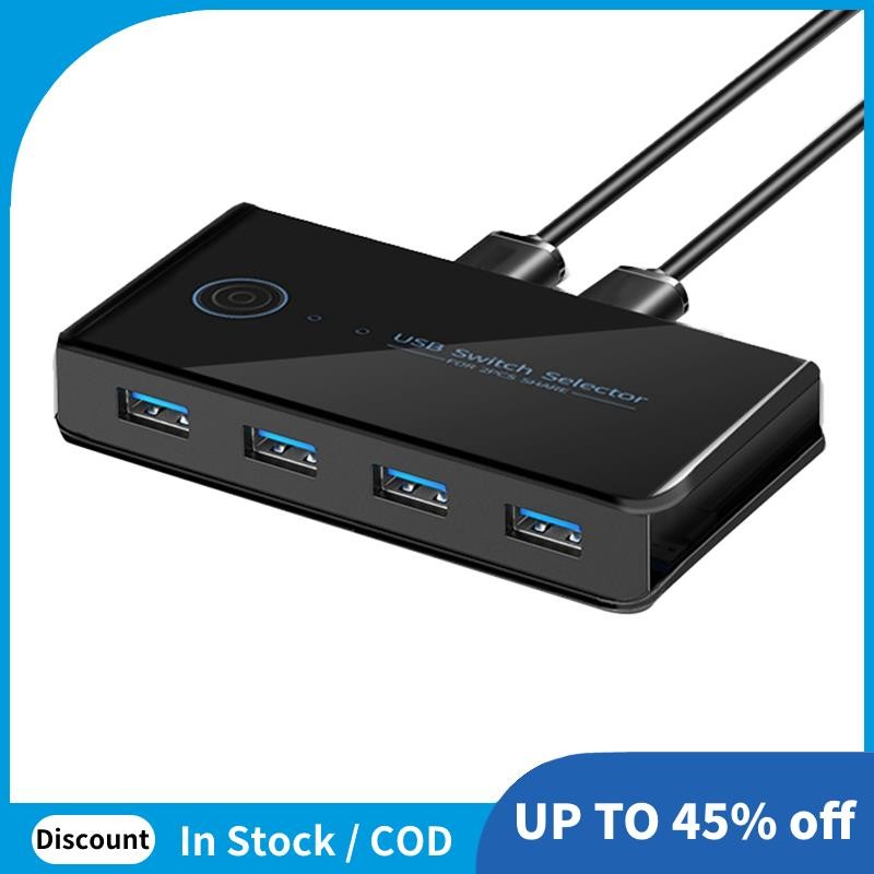USB KVM Switch USB Shared Switcher 2 in 4 Out สําหรับแล็ปท็อปพีซีคีย์บอร์ดเมาส์เครื่องพิมพ์ USB Swit