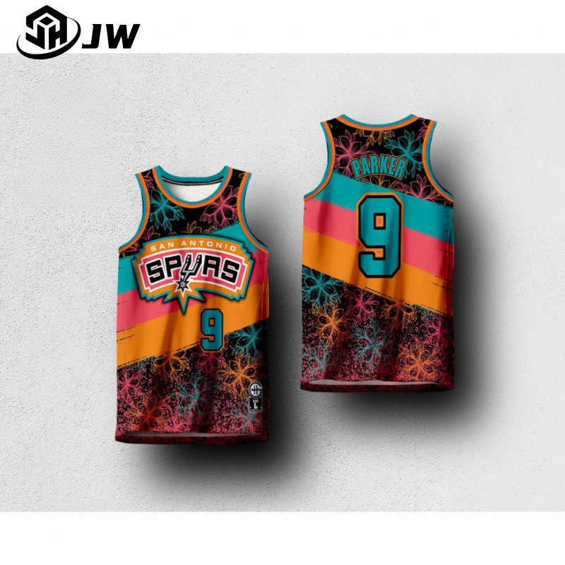 เสื้อบอลคอนเซ็ปต์ San Antonio Spurs Tony Parker สกรีนสามมิติแบบพิมพ์ส่วนบุคคล พร้อมนามสกุลและหมายเลข