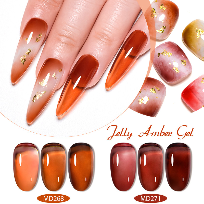 MSRUIOO 8ML เจลเล็บเจลลีแอมเบอร์ เล็บเจลสีน้ําตาลสีชมพูโปร่งแสงสีเล็บเจลกึ่งถาวร  สามารถถอดออกได้ ยูวี/แอลอีดี เจลโปแลนด์