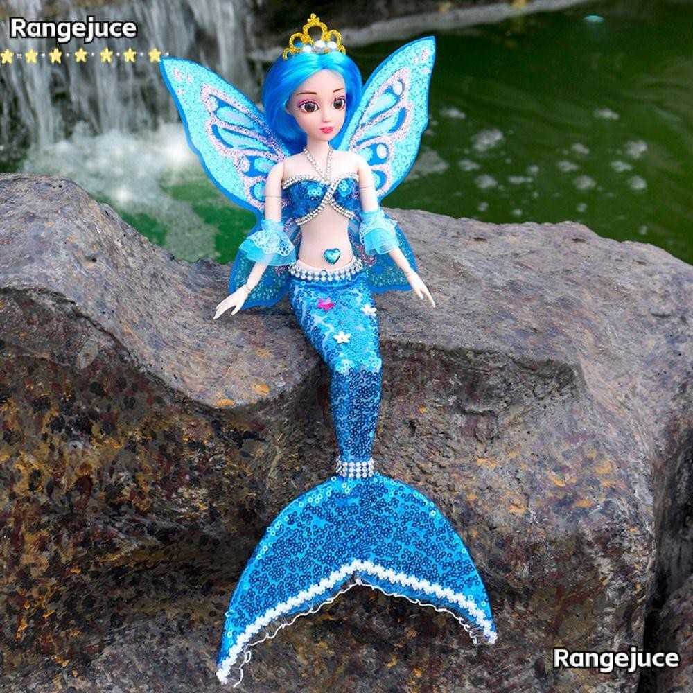 RANGEJUCE ตุ๊กตานางเงือก 42 ซม. พร้อมม้าน้ํา ชุดของขวัญไม้กายสิทธิ์ ตุ๊กตาเจ้าหญิงประณีต ดวงตา สวย (ร้องเพลงไม่ได้) ของขวัญวันเกิดเด็ก