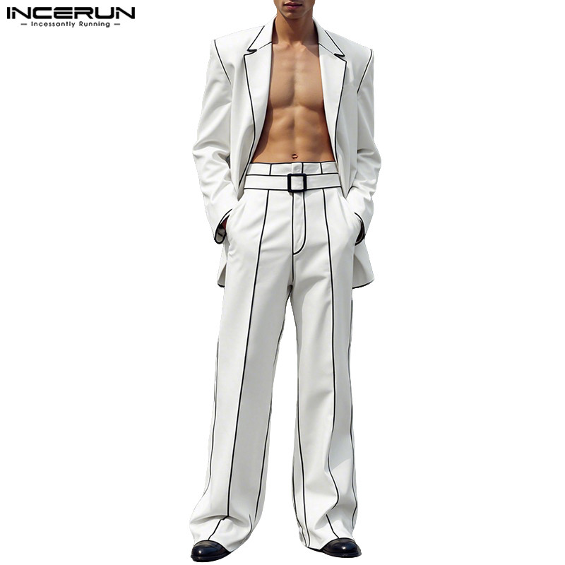 ชุดสูทแขนยาวสำหรับผู้ชายพร้อมกางเกงขายาว ดีไซน์สำหรับใส่ลำลอง