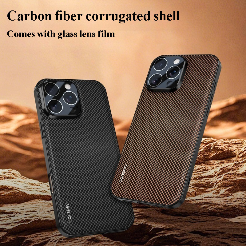 เนื้อคาร์บอนไฟเบอร์เคสโทรศัพท์สําหรับ ไอโฟน 17 16 15 14 13 มือโปร สูงสุด พรีเมี่ยม พีซี + กระจกกลับกันกระแทกกรณีป้อง