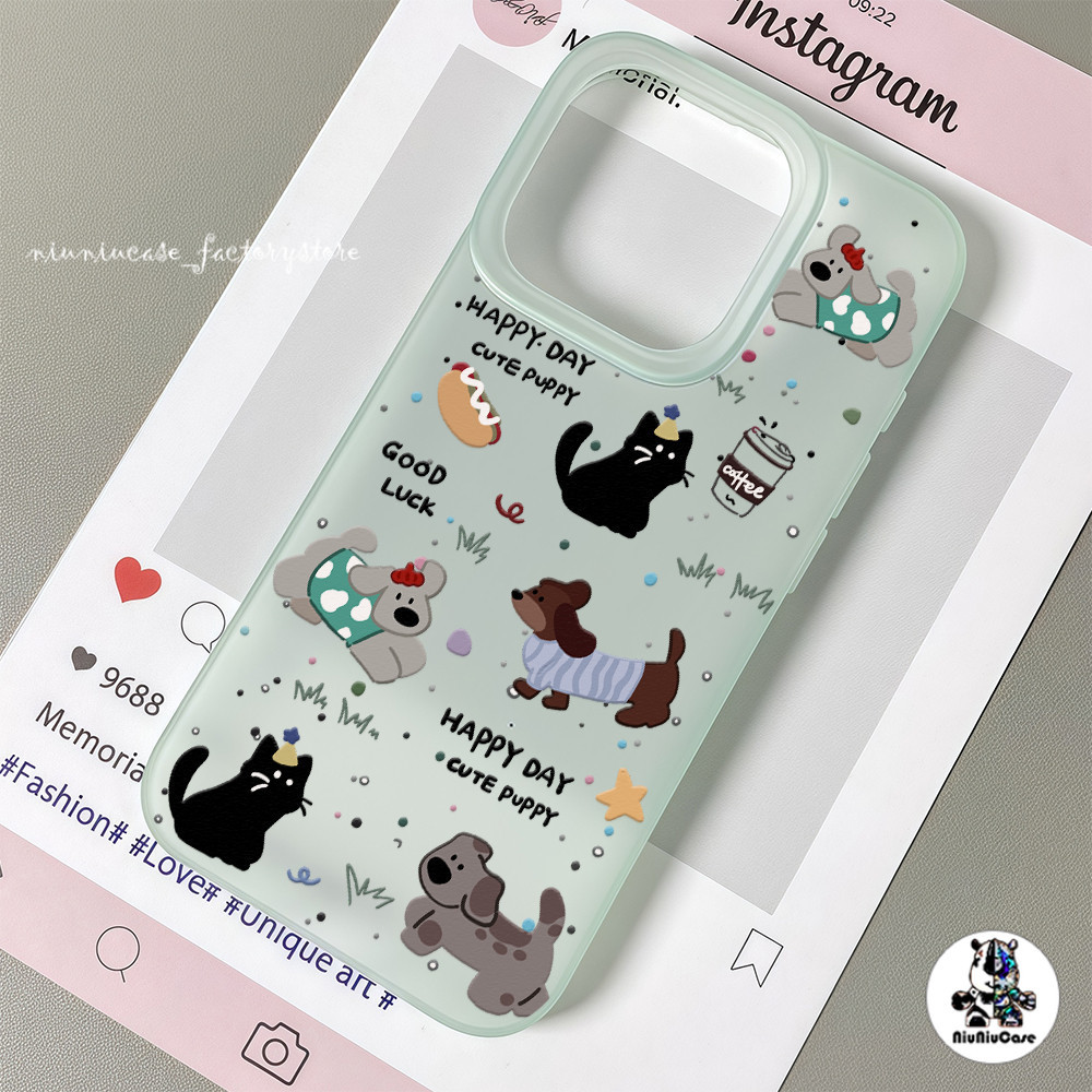 สําหรับ เคสไอโฟน 13 ลูกสุนัขน่ารัก สีลูกอม For iPhone 13 11 14 12 15 16 Pro Max 16 Plus เคส ป้องกันการตกเคสใสไอโฟน Case
