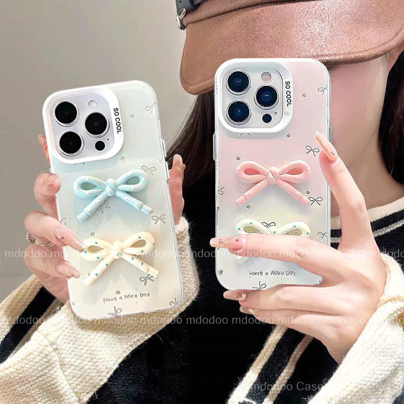 เคส For VIVO V70 V60 V50 V40 Lite V40E V30E V29E V27E S1 V30 Pro V29 V27 V25 5G V25E V23E V23 V20 V21E 4G Y200 Y100 X100 X90S X90 X80 Y78 Y27 Y36 S12 Macaron Gradient Color Three-dimensional Bow Shockproof Durable Large Frame Protection Phone Case YKC 88