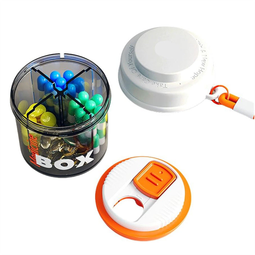 Small Pill Box, Travel Pill Organizer, 4 compartments for Pill Bottles, fits in Pocket, Handbag Pill