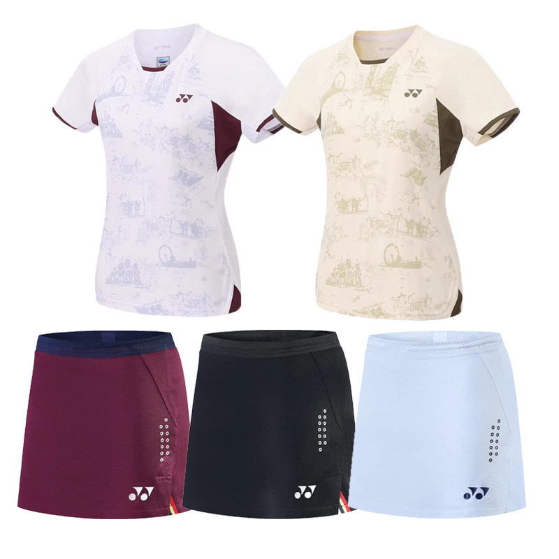 ชุดสำหรับเล่นแบดมินตันของผู้หญิง ฤดูร้อน กีฬาระบายอากาศเสื้อยืดและกระโปรง