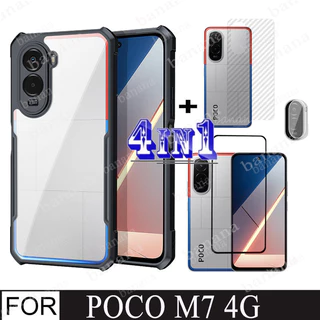 Poco M7 4Gเคสโทรศัพท์กันกระแทกสําหรับPoco F7 C71 C85 C75 4in1 กระจกนิรภัยป้องกันหน้าจอ + ฟิล์มด้านหลัง + ฟิล์มเลนส์กล้อง