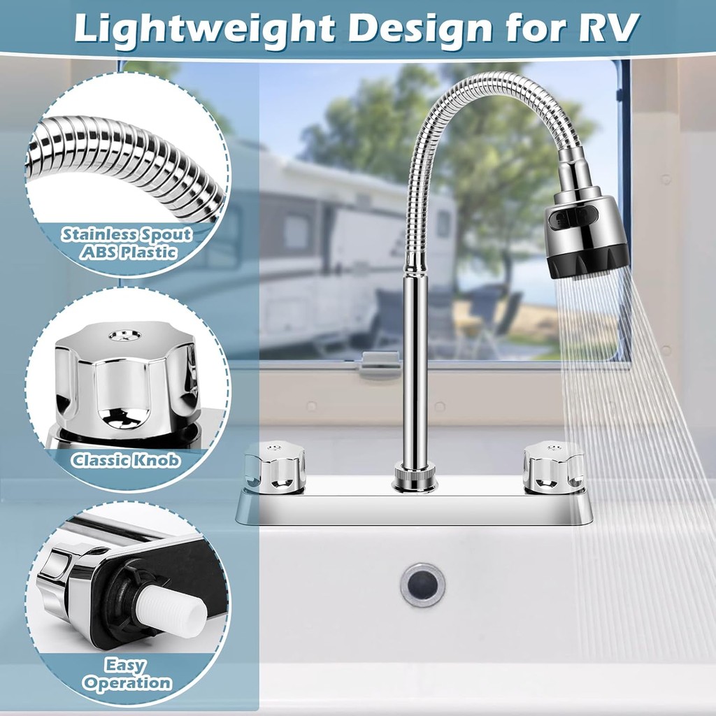 RV ก๊อกน้ําห้องครัว, XFIRE-GEAR Camper Faucet ห้องครัวพร้อมเครื่องพ่นสารเคมีฟังก์ชั่นคู่หมุนได้ 360 
