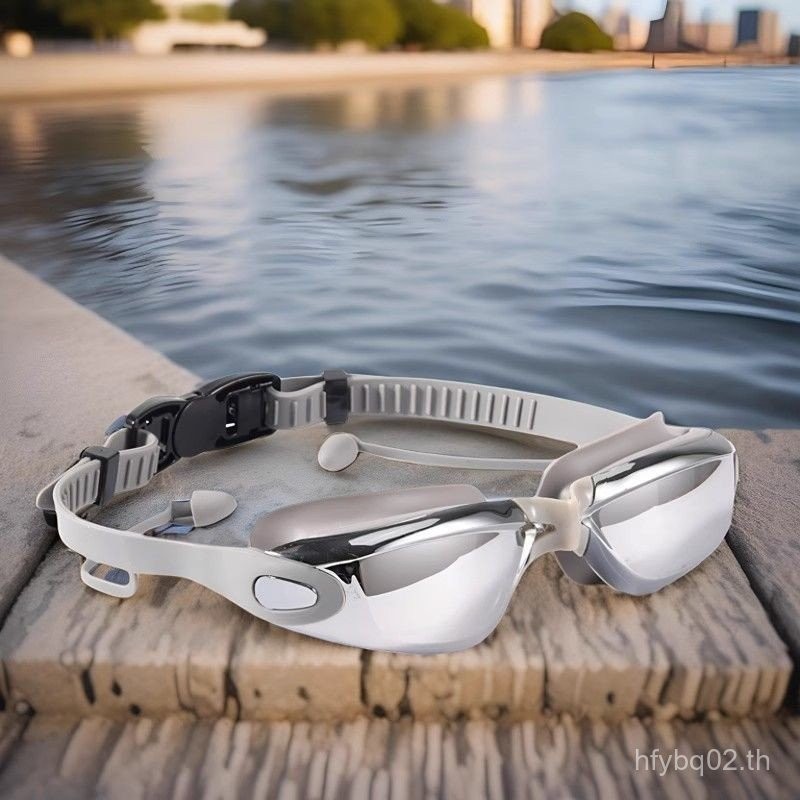 แว่นตาว่ายน้ํา HD ดําน้ํา Anti-Fog กันน้ําไฟฟ้าแบนกรอบขนาดใหญ่ Unisex ว่ายน้ํากลางแจ้งชุดอุปกรณ์หูฟั