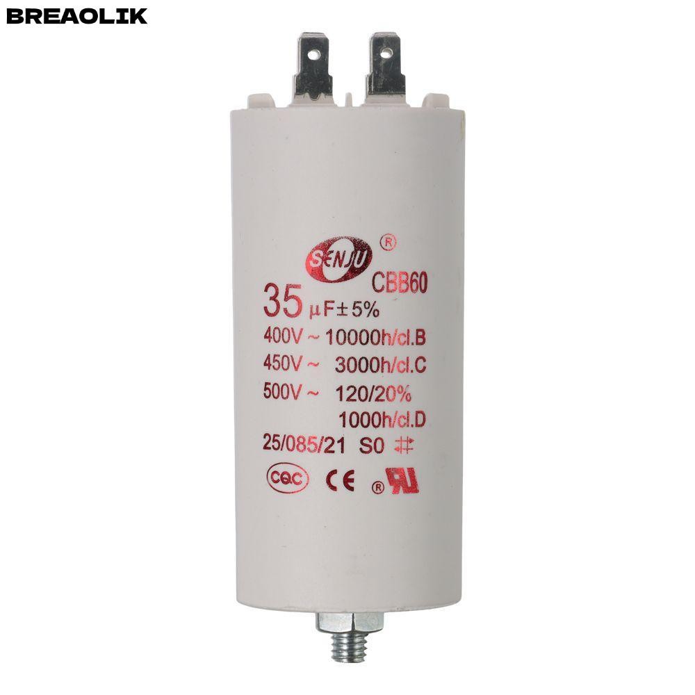 BREAOLIC CBB60 Run Capacitor, 50/60Hz กระบอกคู่ใส่ CBB60 Capacitor, Low Loss White 35uF 450V AC 92x4