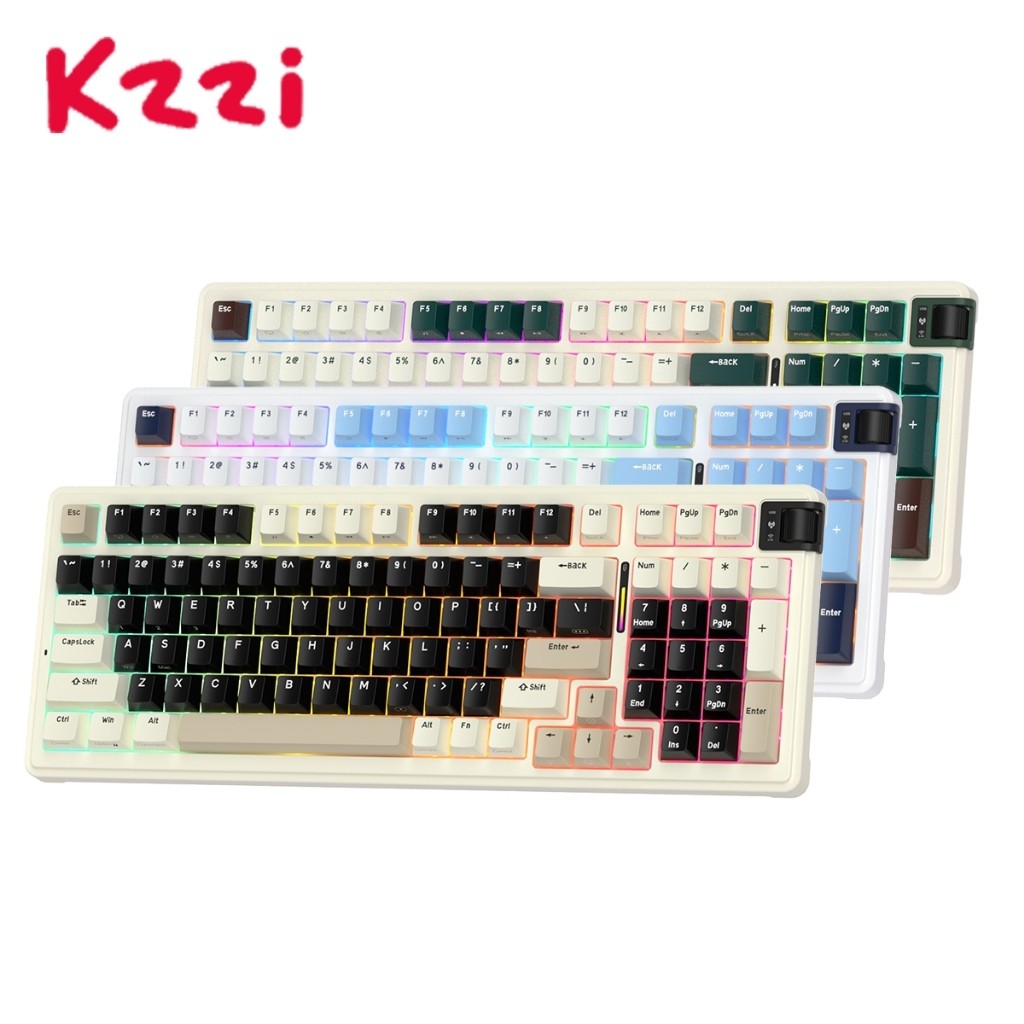 KZZI K98 98 Key ปะเก็นโครงสร้างสามโหมดบลูทูธพร้อม Roller RGB คีย์บอร์ดเกม