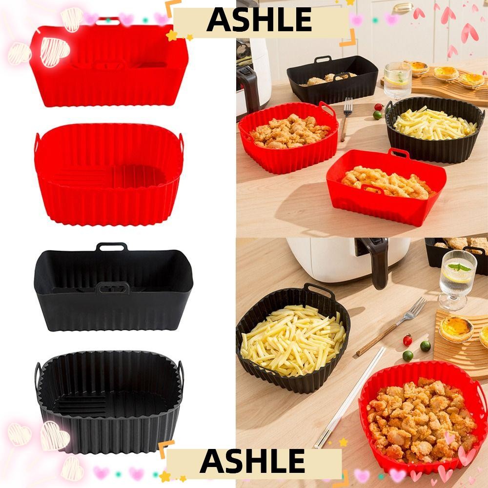 ASHLE ซิลิโคน Air Fryer Liners สําหรับ 4-7 QT สีดําสีแดงเตาอบ Liner, Air Fryer อุปกรณ์เสริมนํากลับมา