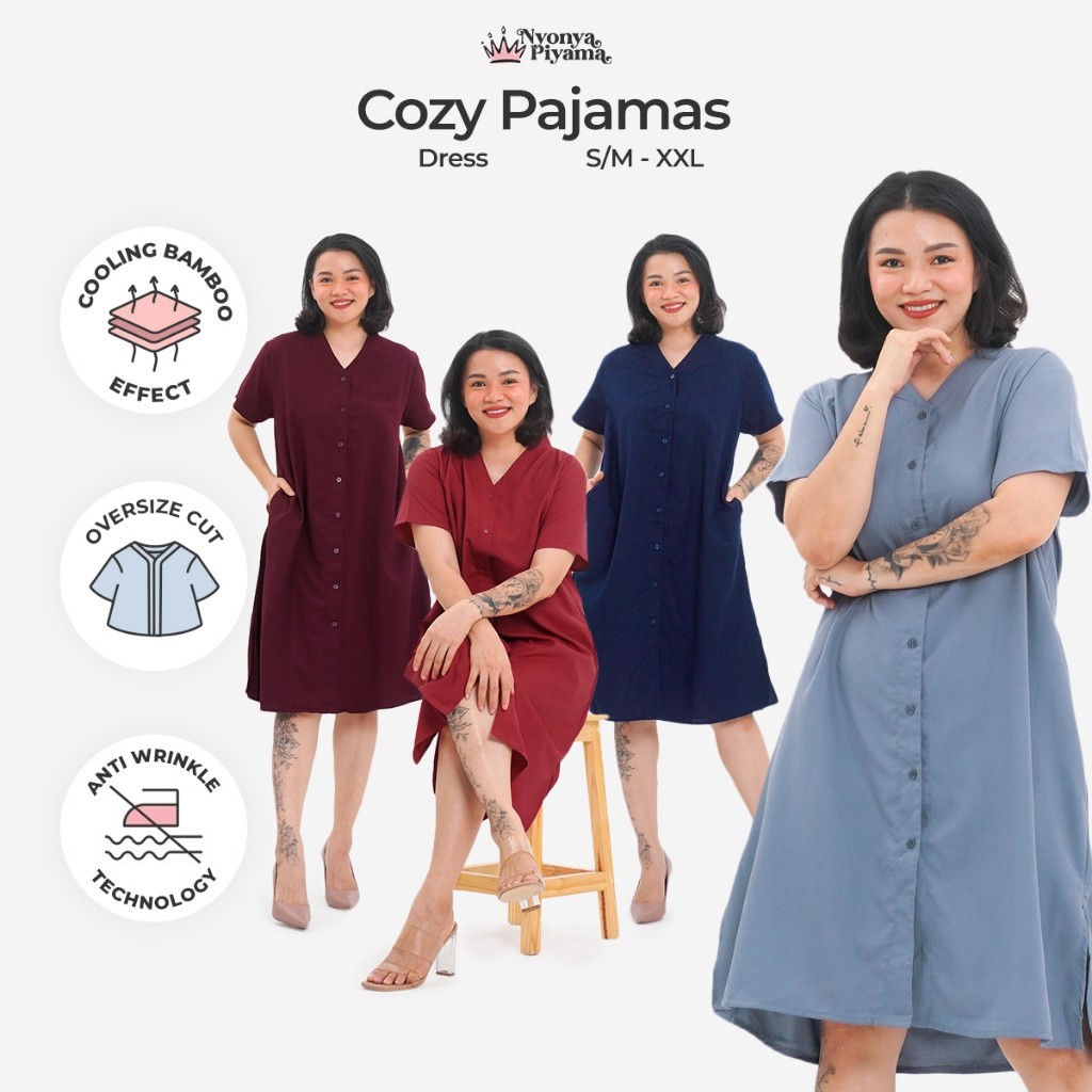 Kisworini_allshop Nyonya Pyjamas Poly Bamboo Oversize Cozy Dress / Plain Daster