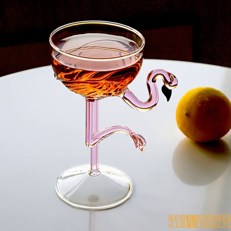 !! # @ 1ชิ้น200ml/6oz Elegant CLEAR Pink Flamingo Stem Goblet Glass Champagne Coupe Martini cocktail