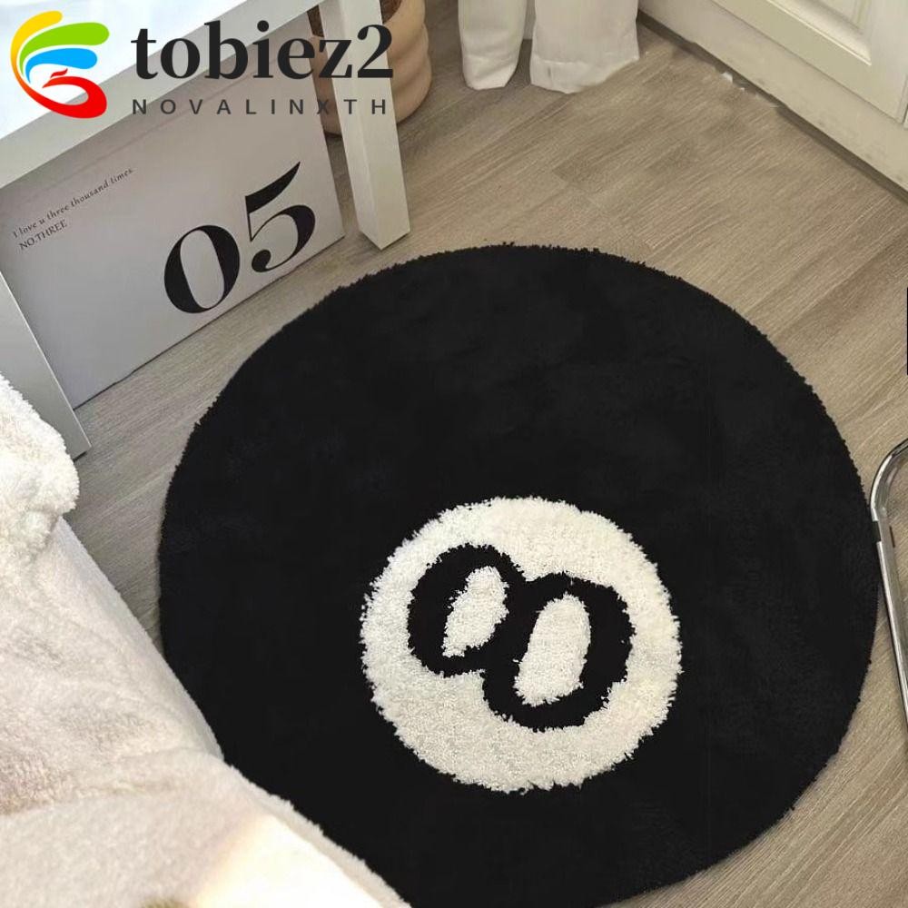 TOBIEMI 8 Ball Rug, Anti-slip Soft 8 Ball พรม, Creative Skin Friendly สีดํารอบ 8 Ball Mat Hoom Decor