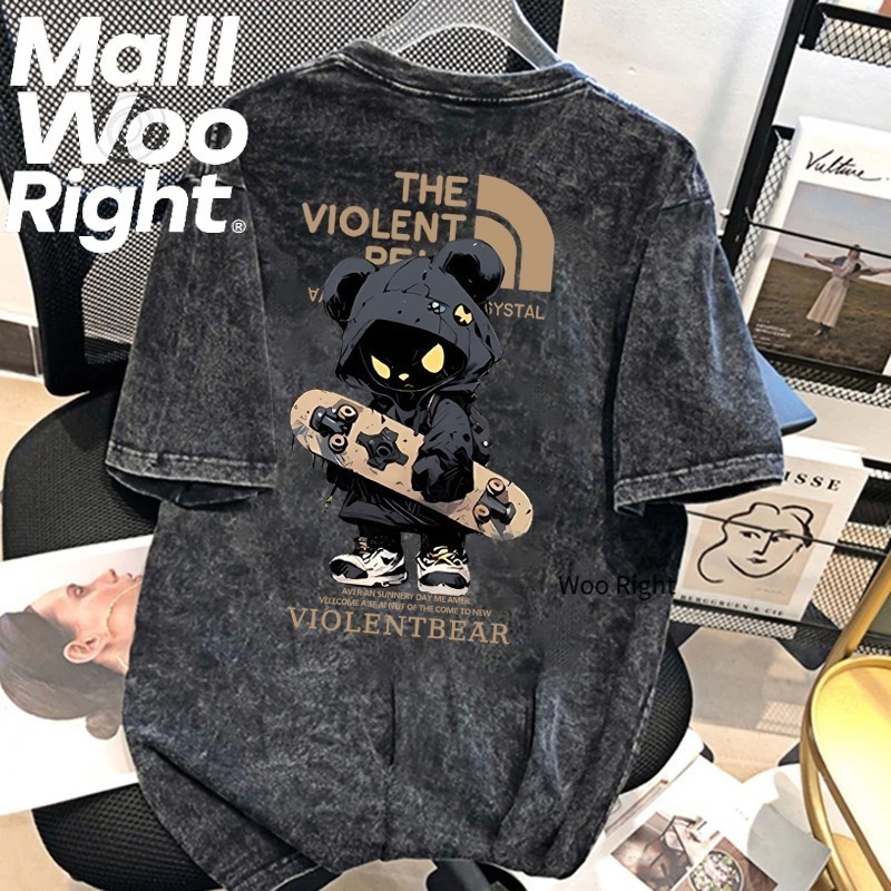 (จัดส่งตลอด 24 ชั่วโมง)WR เสื้อสีฟอก เสื้อยืดเย็นเ สื้อยืด oversize รูปแบบถนน โคตรนุ่ม ผ้าคอตตอน ลาย "THE VIOLENT01"
