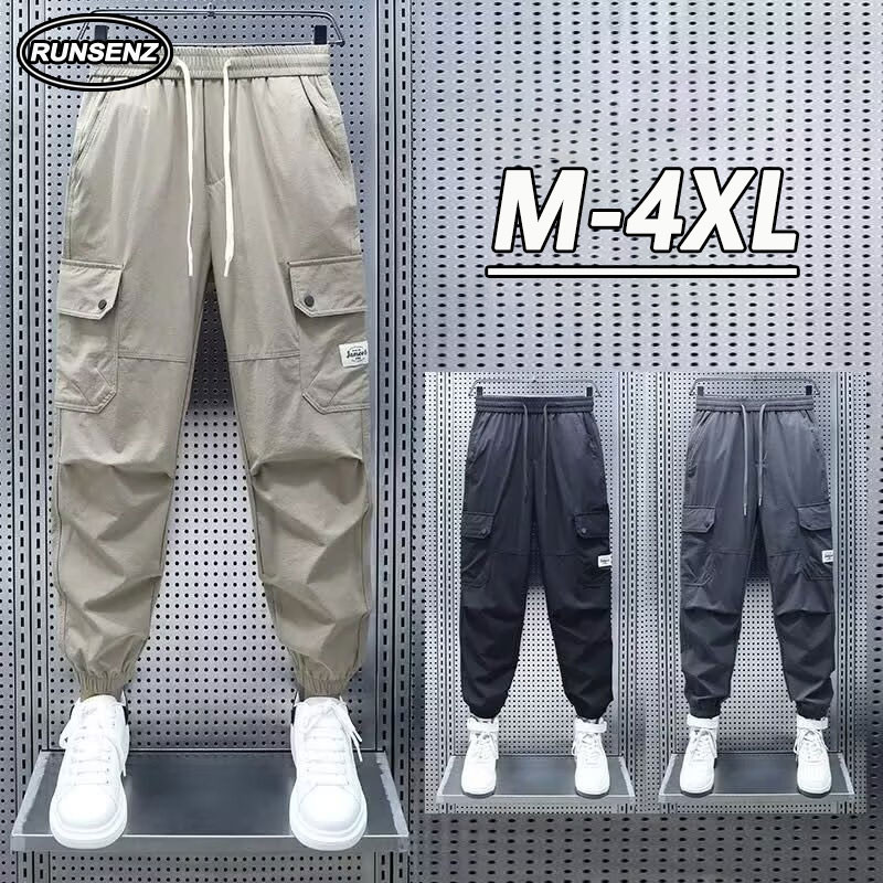 M-4XL American Vintage Khaki Cargo Pants Men Multi Pocket Loose Casual Jogging Pants