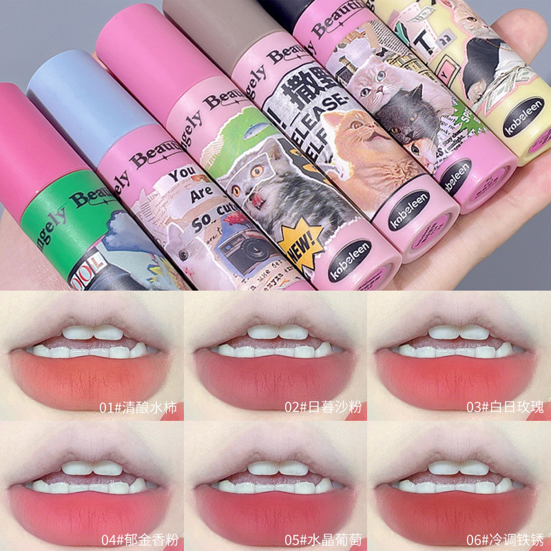 Kobeleen Fun Meow Velvet Matte Lip Glaze Happy Planet Meow Lip Mud Matte ไม่แห้งนักเรียนลิปสติกราคาถ
