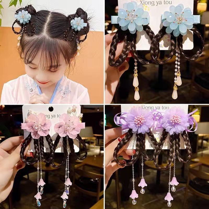 เด็กโบราณเครื่องแต่งกายริบบิ้นพู่อุปกรณ์เสริมผมวิกผม Braids Super Fairy Hanfu อุปกรณ์เสริม Hairpin หญิง Step Shake Performance Headwear